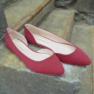Wild Diva Lounge Wine Color Pointed Toe Flats